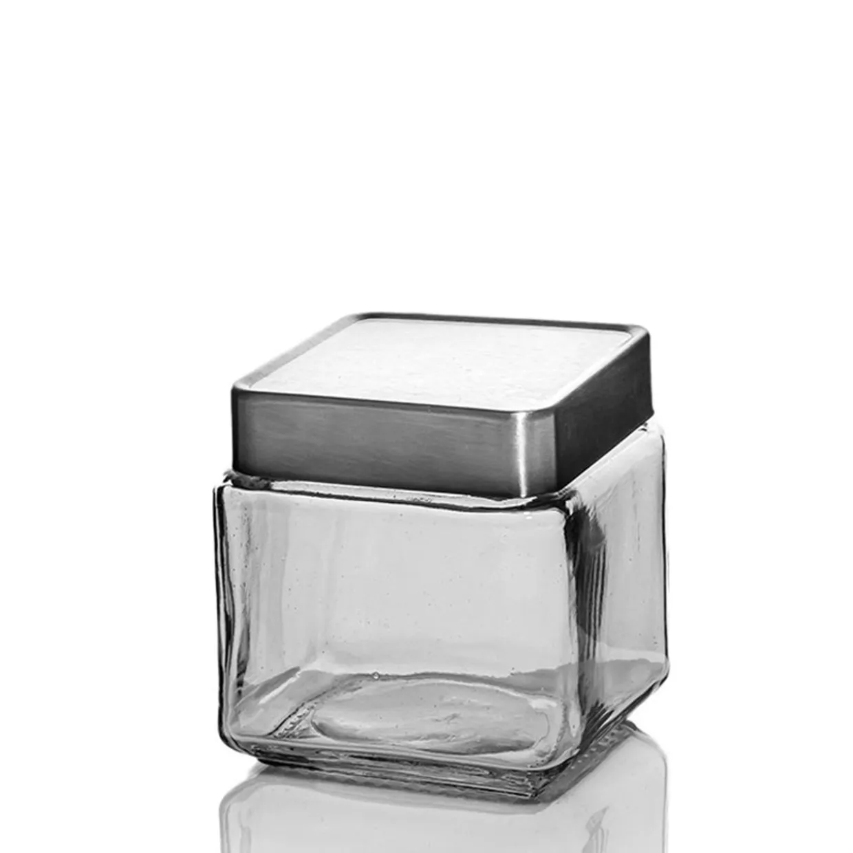 Anchor Hocking 1 Quart Anchor Square Jar With Brushed Metal Cover | 6 Pack> Small | Square Storage Containers